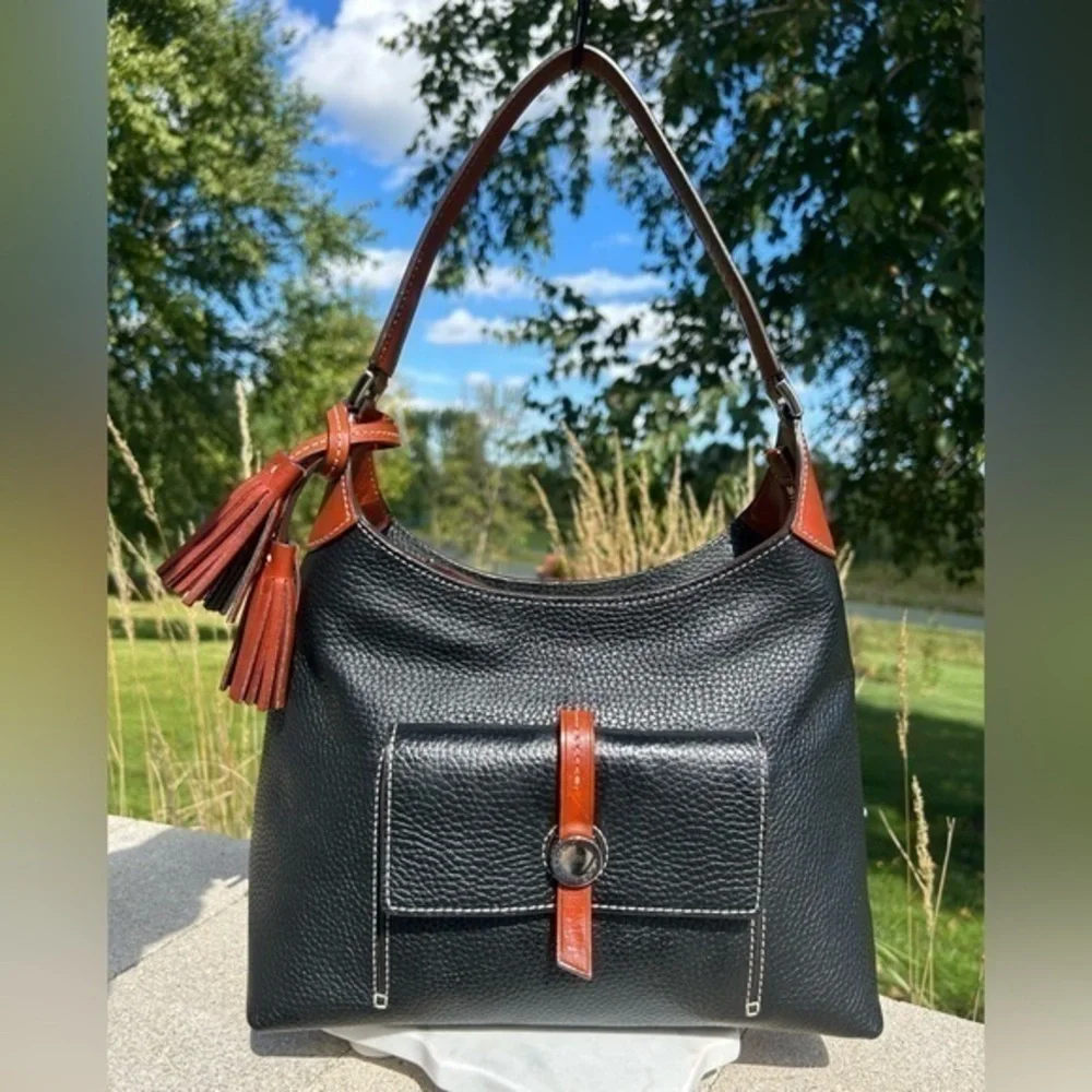 Dooney & Bourke Cambridge Tasseled Black Pebbled Leather Hobo EUC
